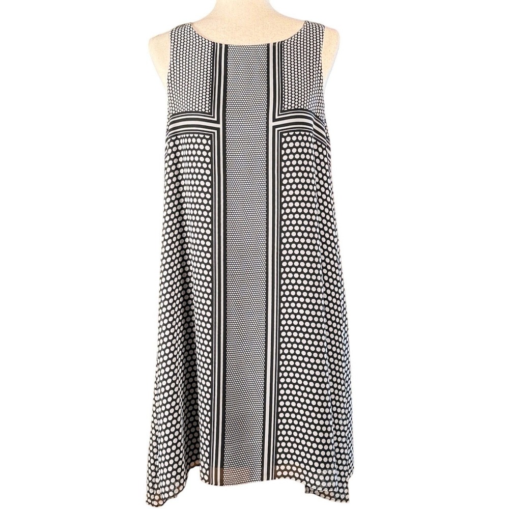 Max Studio Womens Size M | Black White Polka Dot Mod Geometric Shift Dress
